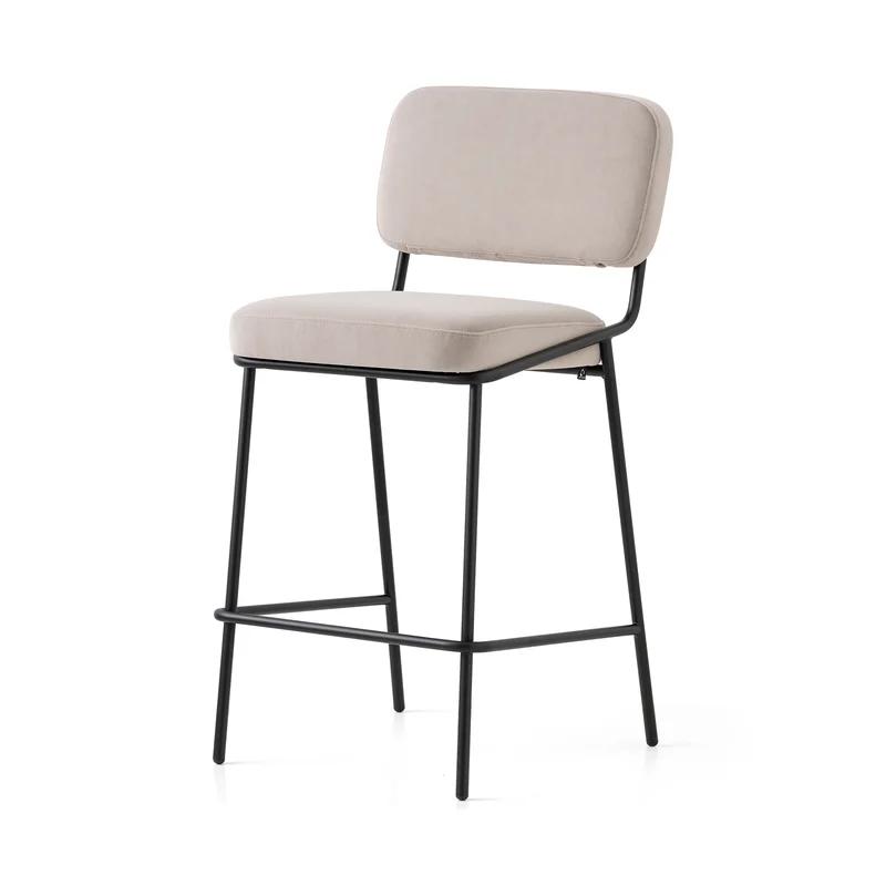 Matte Black Metal Frame Counter Stool with Light Sand Upholstery