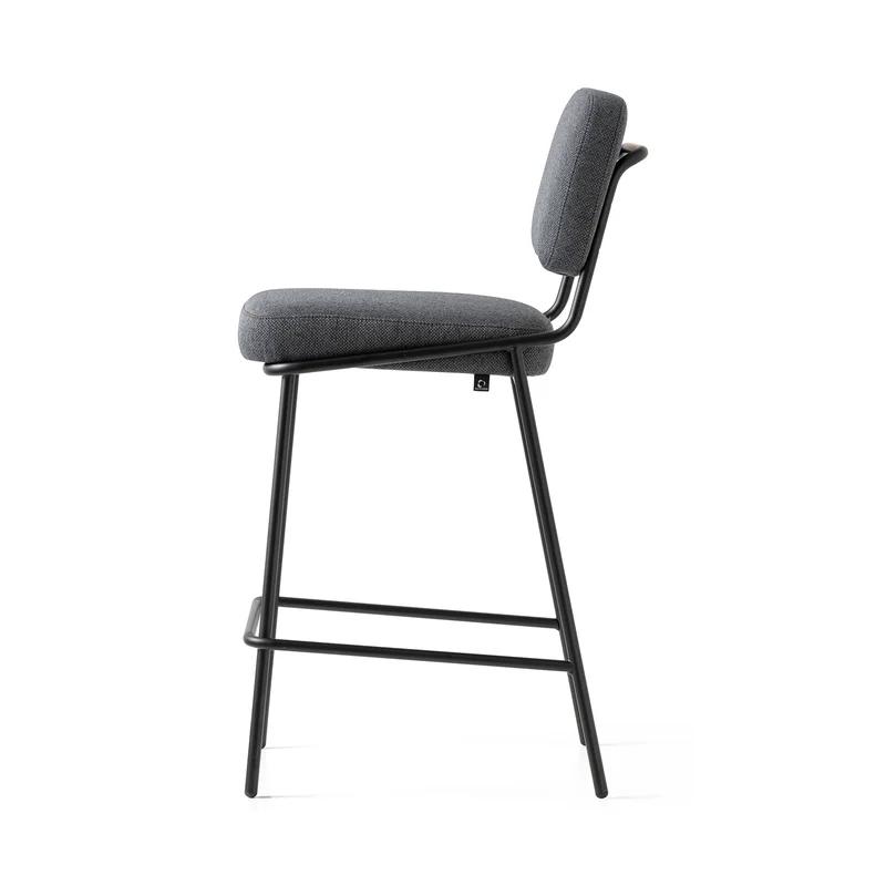 Matte Black Square Base Low Back Upholstered Counter Stool