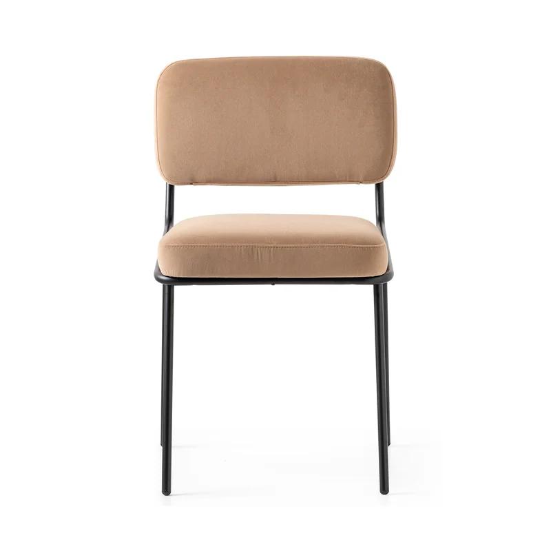 Matt Black Metal Frame Light Sand Upholstered Side Chair