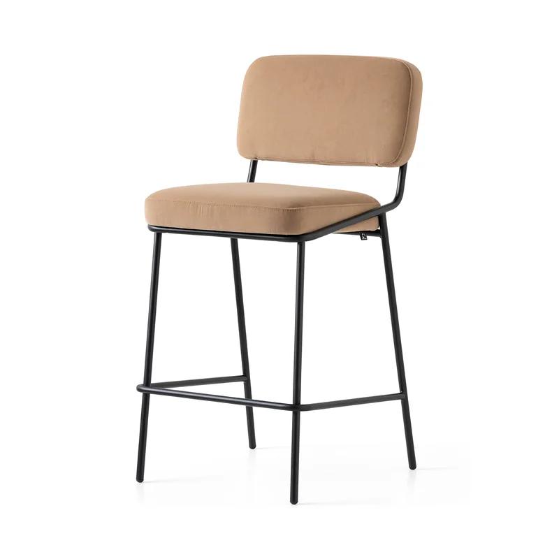 Matte Black Metal Frame Counter Stool with Light Sand Upholstery