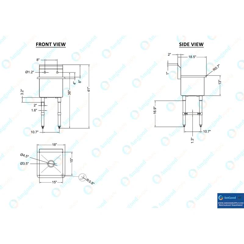 Stainless Steel Utility Sink with Faucet (Bowl Size: 15" X 15"). Restaurant, Kitchen, Laundry. NSF