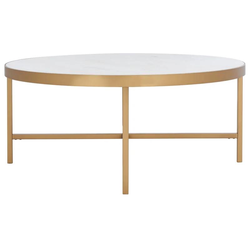 Round White Marble and Brass Coffee Table