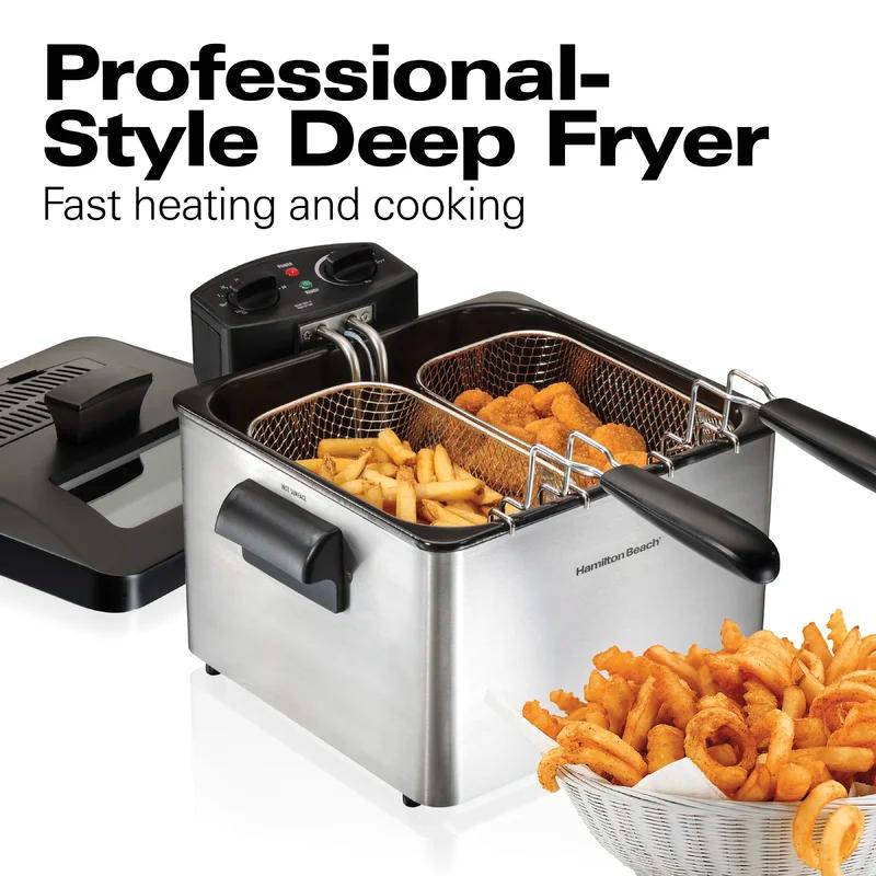 Professional-Style Stainless Steel Dual Basket 19-Cup Deep Fryer