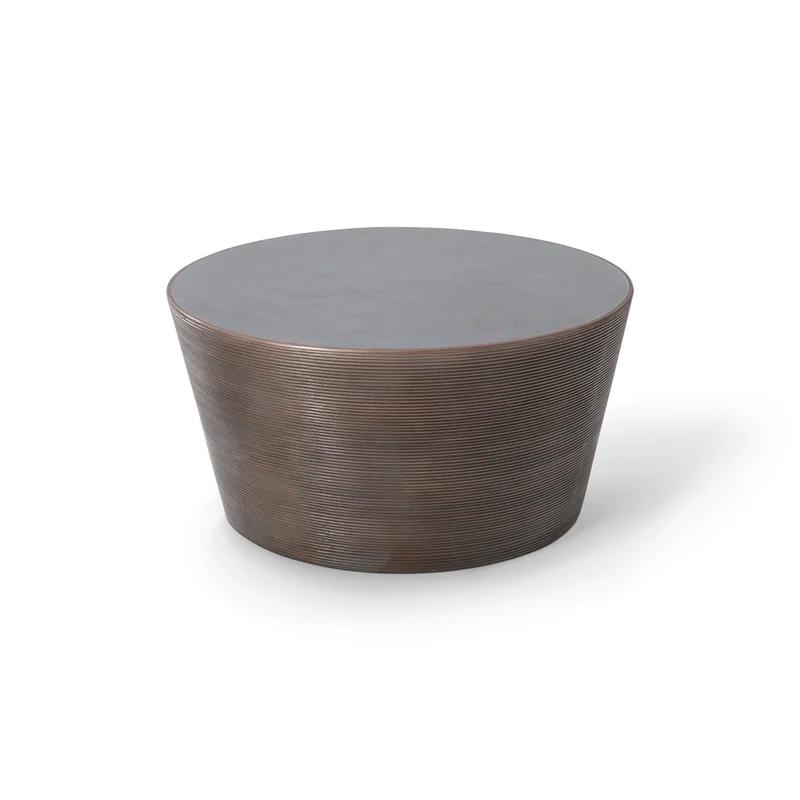 35'' Transitional Round Outdoor Coffee Table in Gray/Brown