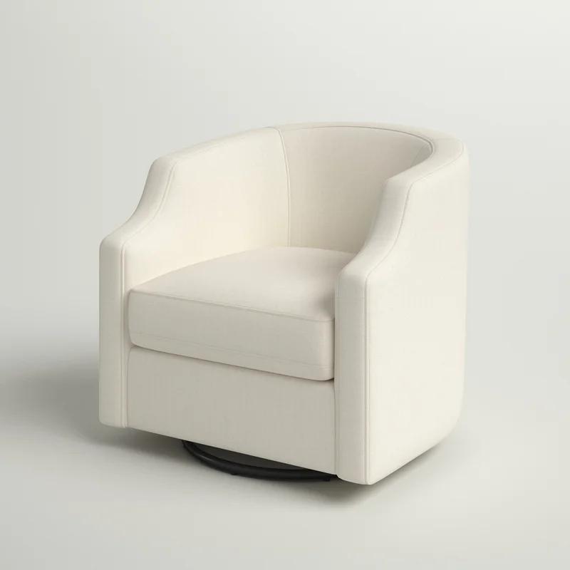 Infinity White Linen Swivel Barrel Chair with Clip Arm Design