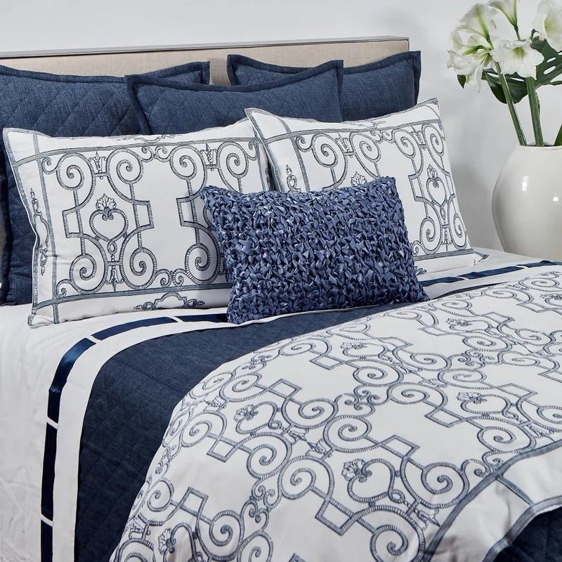 King Size Indigo Linen Quilted Coverlet Set with Euro Shams