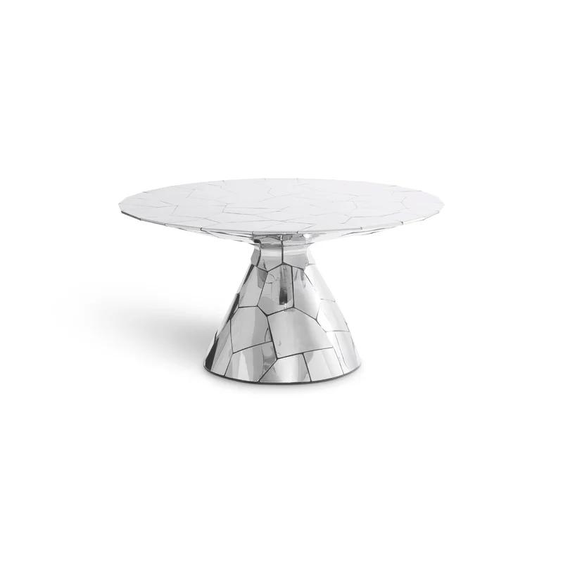 Contemporary Crazy Cut 56" Round Silver Dining Table