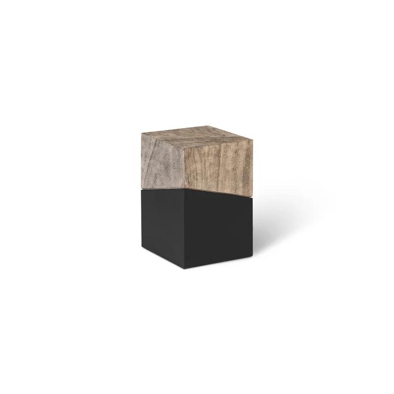 Contemporary Gray Square Solid Wood and Metal End Table