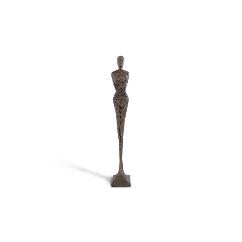 Tall Chiseled Bronze Female Sculpture, Contemporary Resin Decor