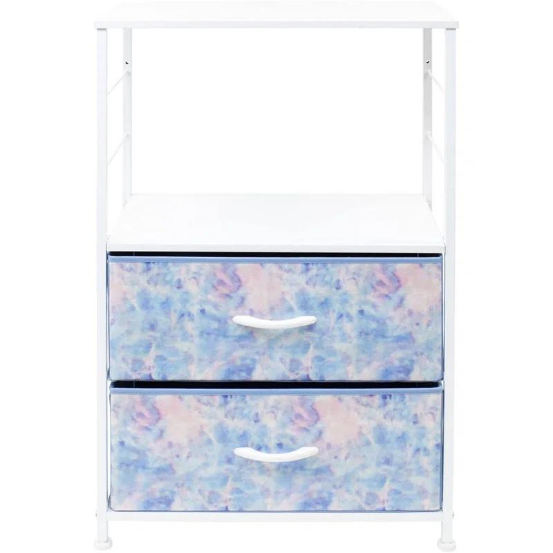Sorbus Sorbus 2 Drawers and Shelves Nightstand with Steel Frame, Wood Top & Fabric Bins in Tie Dye Blue