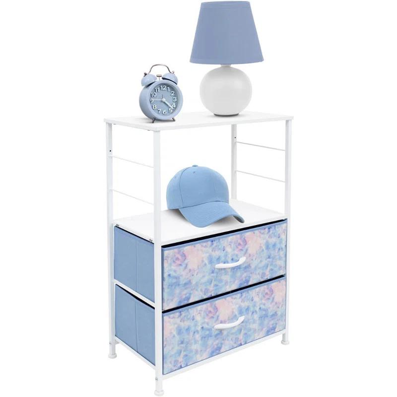 Sorbus Sorbus 2 Drawers and Shelves Nightstand with Steel Frame, Wood Top & Fabric Bins in Tie Dye Blue