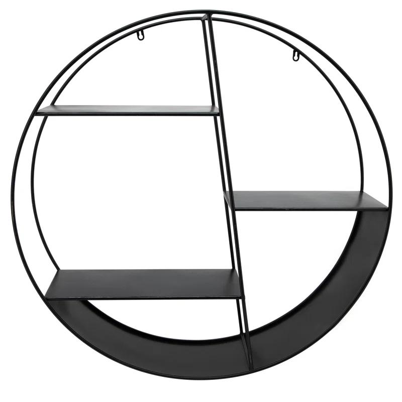 Latitude Run® Modern Metal Wall Shelf with Round Geometric Frame and Tiered Open Storage
