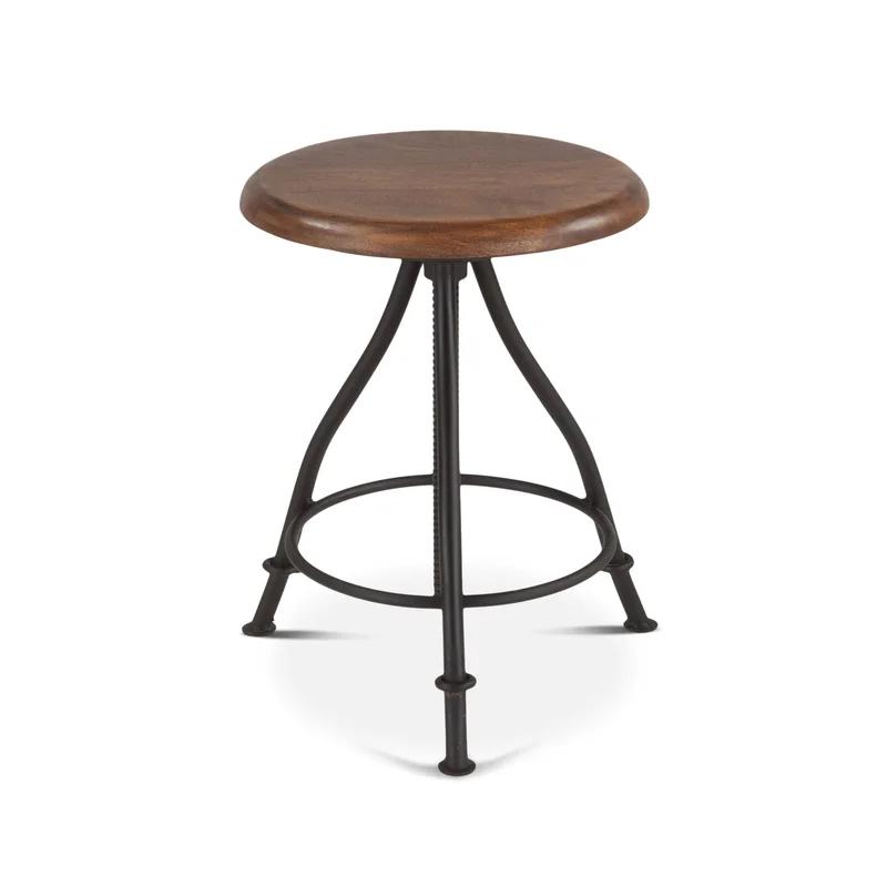 Artezia Adjustable Swivel Bar Stool in Black Metal and Walnut