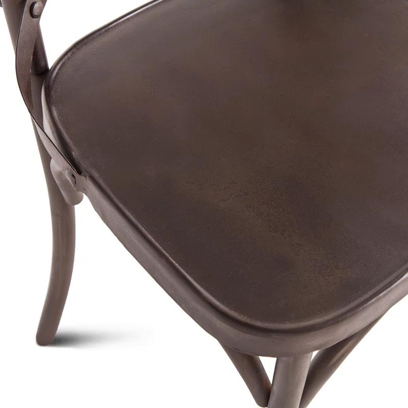 Gray Metal Cross Back Side Chair with Reinforced Legs
