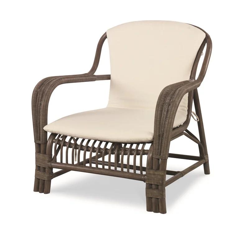 Mink Gray Rattan Handcrafted Armchair with Flax Linen Cushion