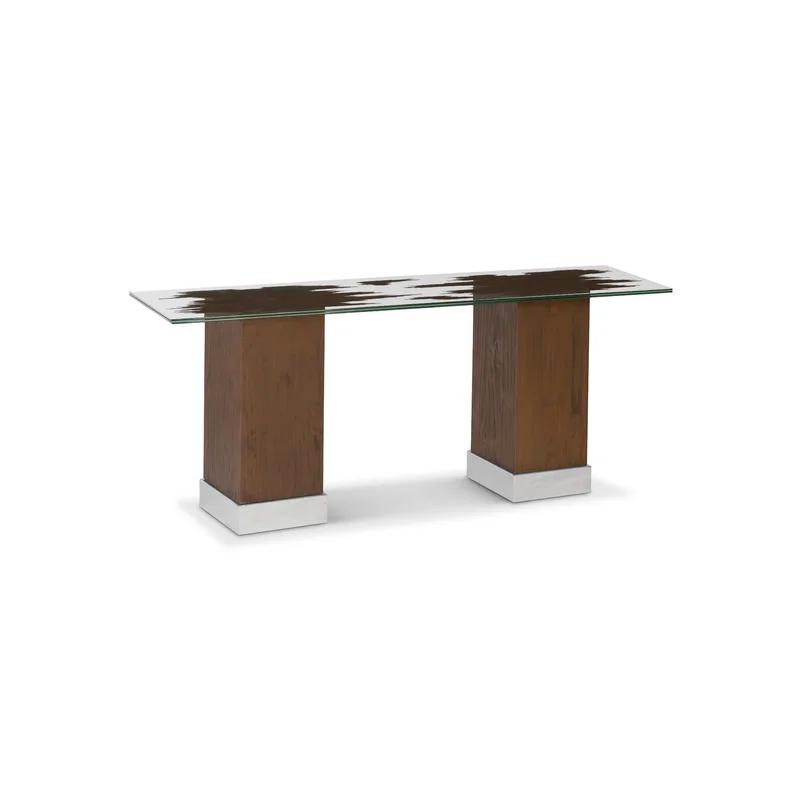 Contemporary Brown Wood and Glass Rectangular Console Table