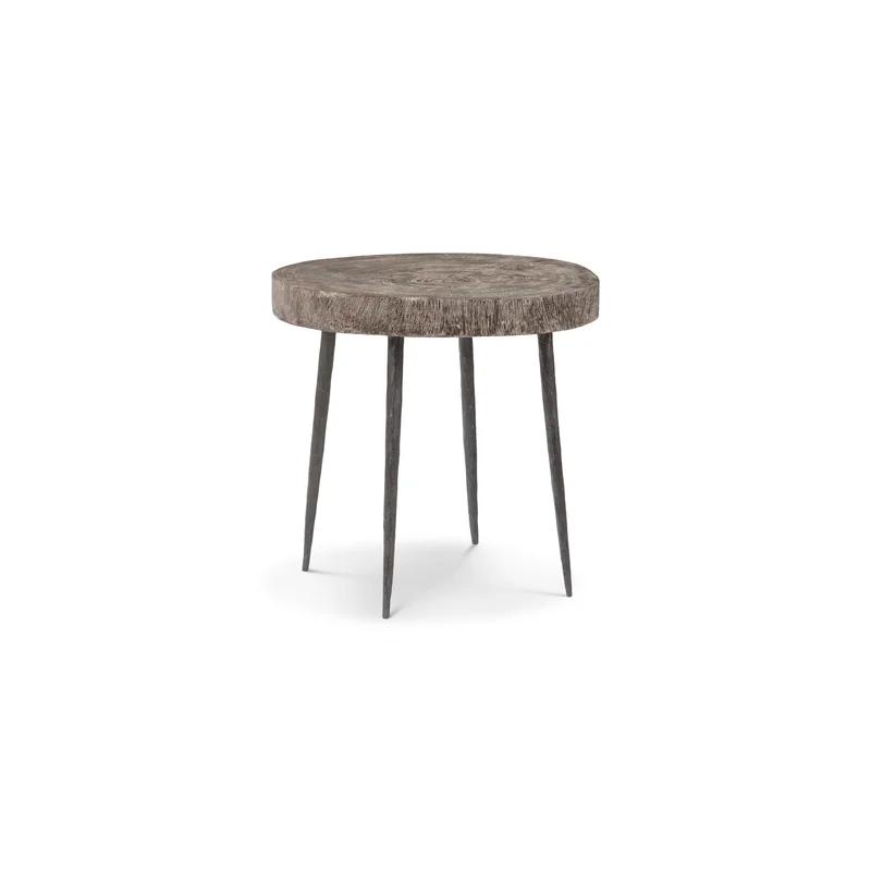 Contemporary Crosscut Round Black & Gray Wood-Stone End Table