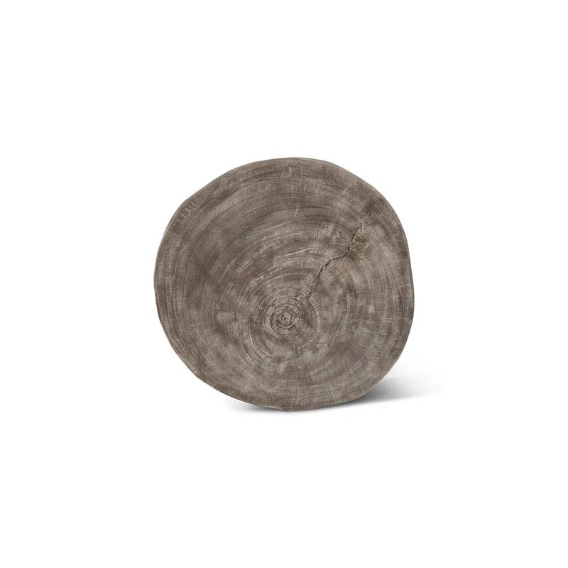 Contemporary Crosscut Round Black & Gray Wood-Stone End Table