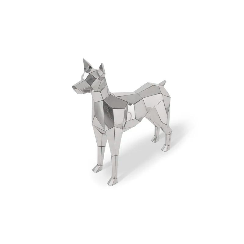 Contemporary Modern Silver Dog Metal Statue 41"