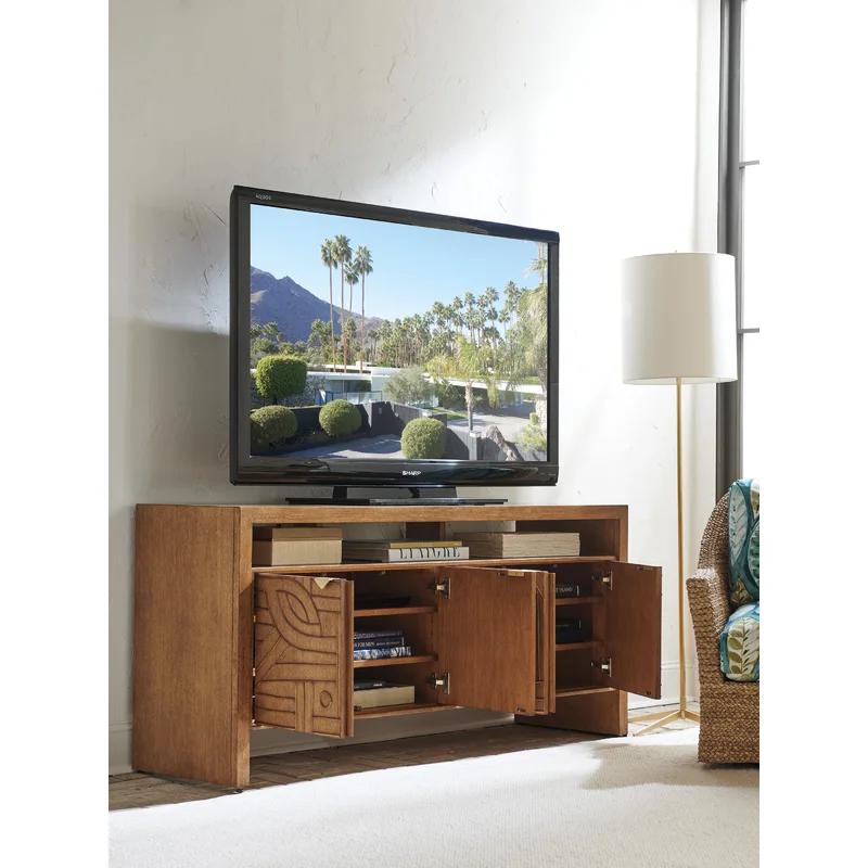Sierra Tan Sundrenched Hickory Media Console with Pencil Rattan Overlay