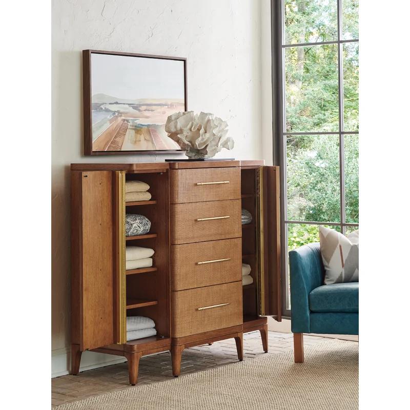 Mid-Century Sierra Tan Hickory Gentleman's Chest with Soft Close Drawers