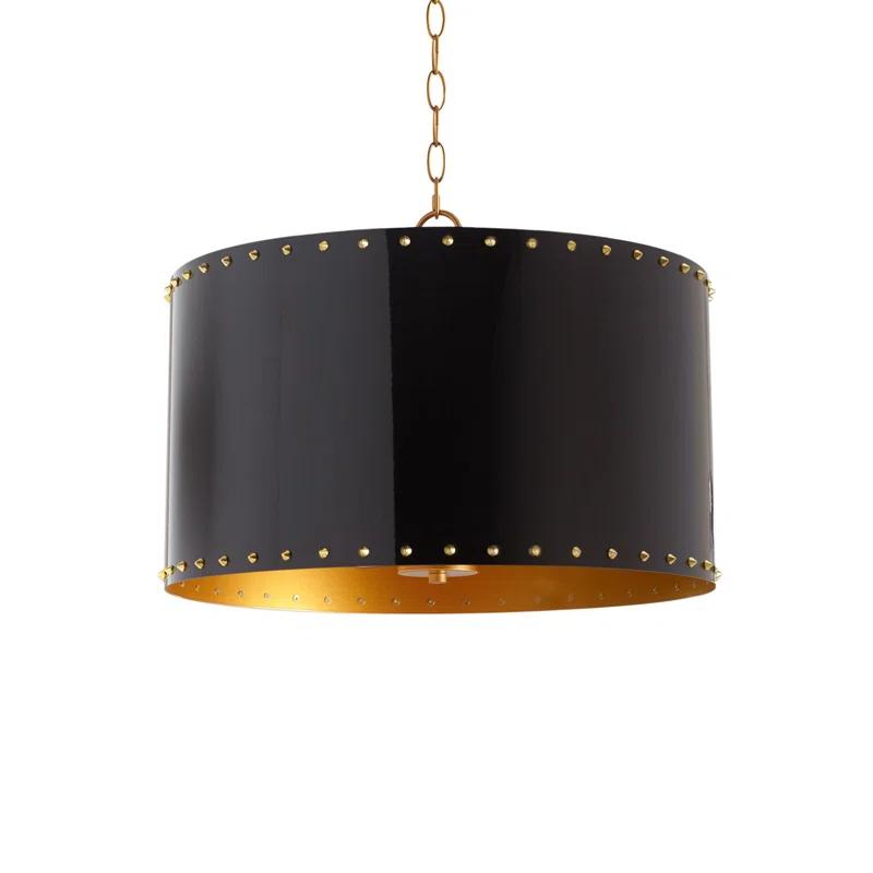 Elegant Onyx and Gold Drum Pendant with Matte Black Finish