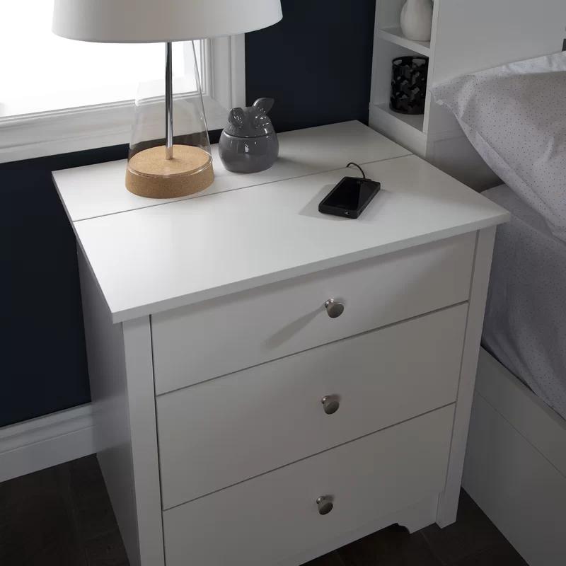 Pure White 2-Drawer Nightstand with Built-In Charging Station