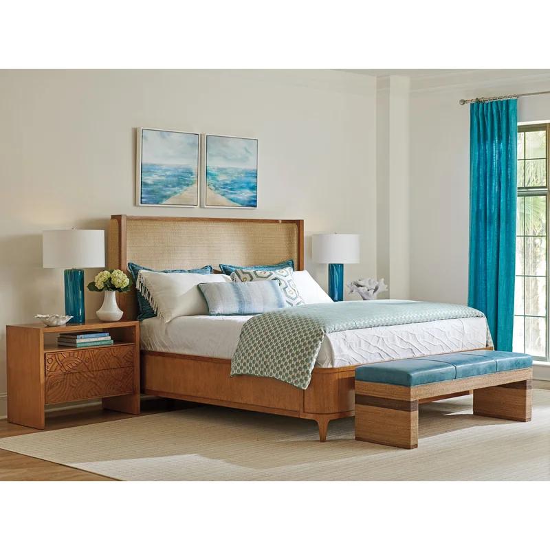 Sierra Tan King Upholstered Bed with Geometric Headboard