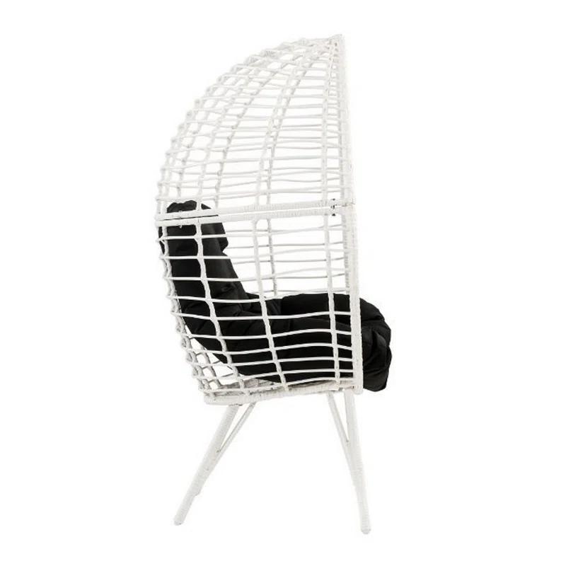 Tear Drop White Synthetic Wicker Patio Chair with Angled Legs