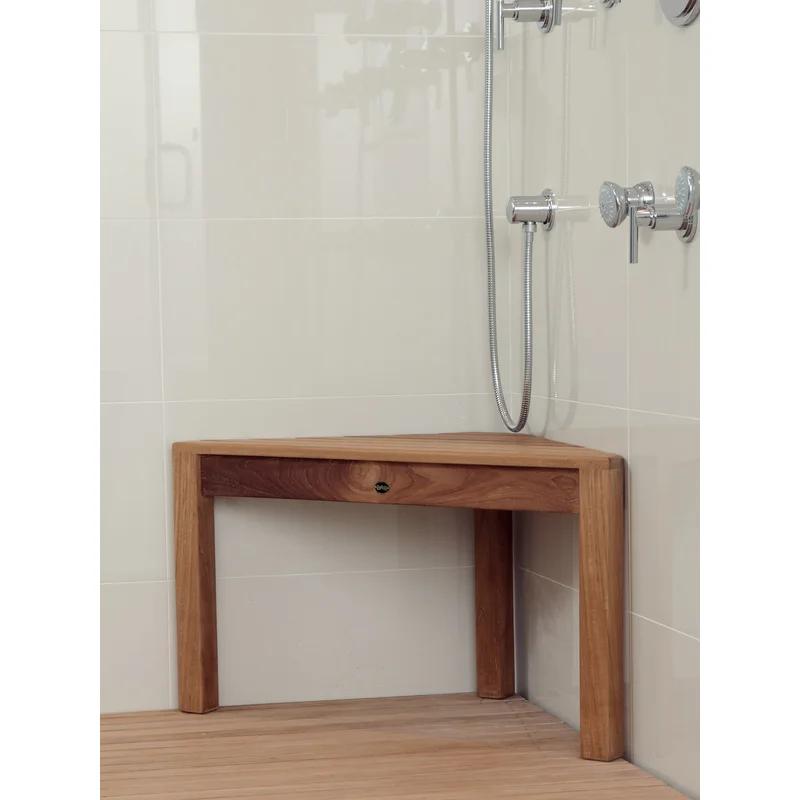 Eco-Friendly Teak Corner Shower Bench, 31.5'' with Rounded Edges