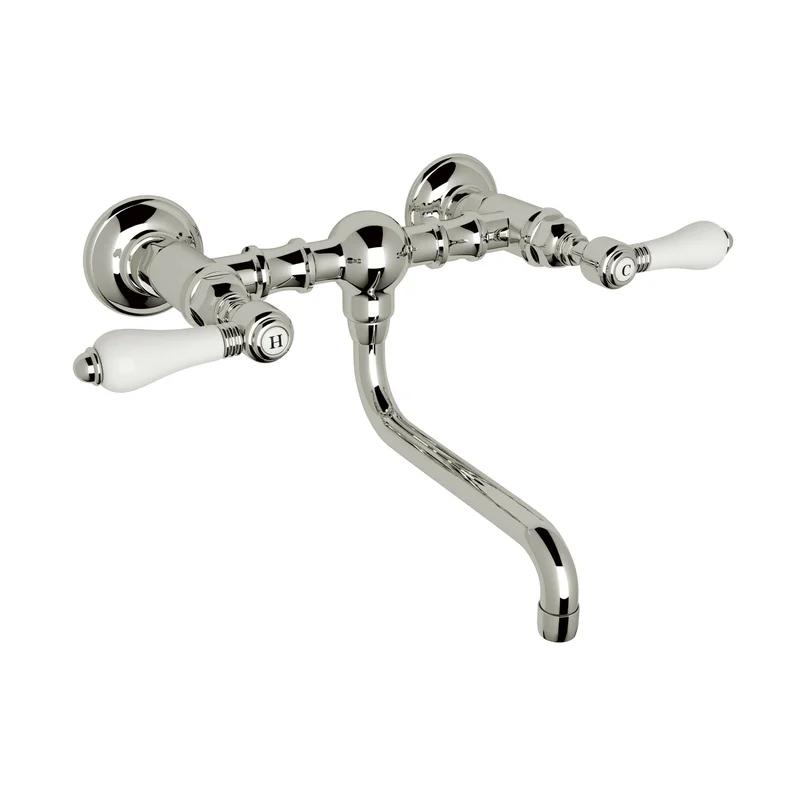 Polished Nickel Wall Mounted Traditional Faucet with Porcelain Handles