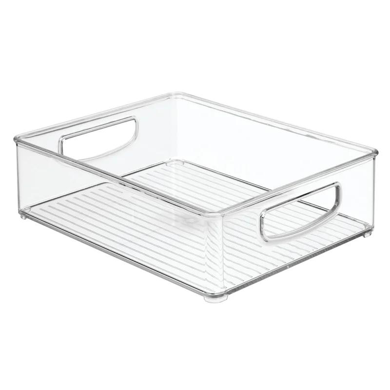 Clear Rectangular Stackable Kitchen Organizer Bin with Integrated Handles, 10" x 8" x 3"