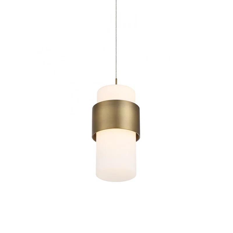 Elegant Aged Brass 9'' LED Pendant with Etched Opal Glass