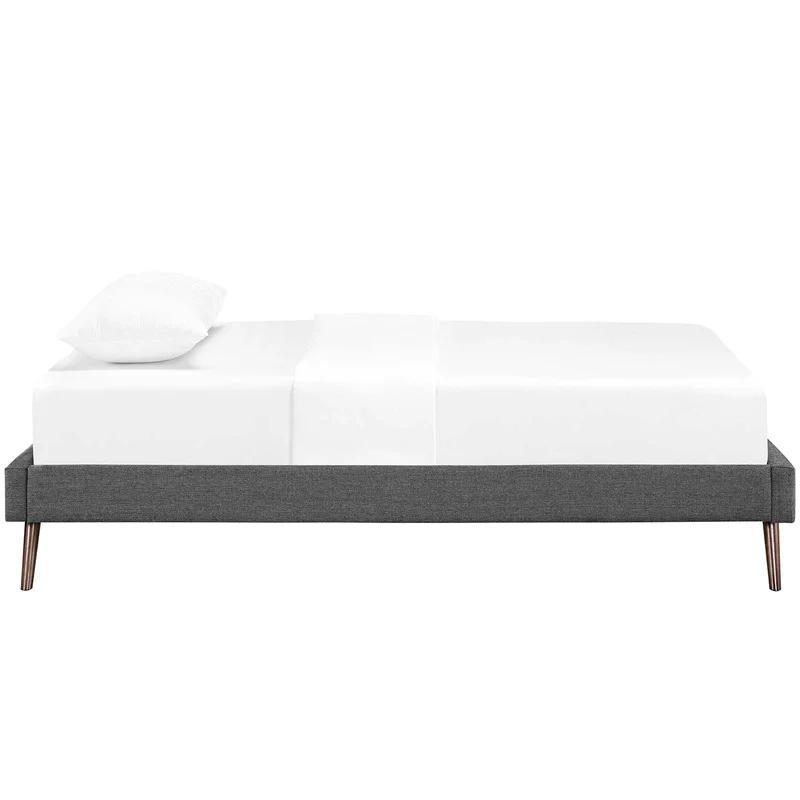 Loryn Gray Fabric Twin Platform Bed with Upholstered Headboard