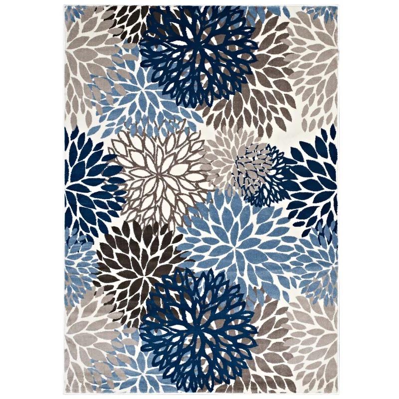 Calithea Vintage Abstract Floral Blue Synthetic Area Rug 63x90.5"
