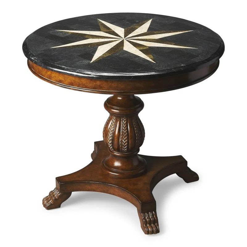 Elegant Andorra Round Fossil Stone and Wood 36" Foyer Table