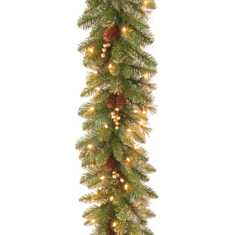 9ft Pre-Lit Glittery Pine Garland with Pine Cones and Berries