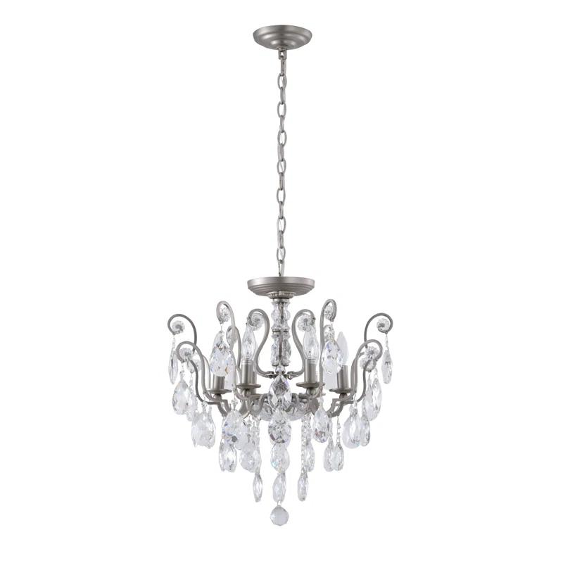 Bearnice Antique Brass 20'' Plug-In Candle Chandelier with Clear Crystals