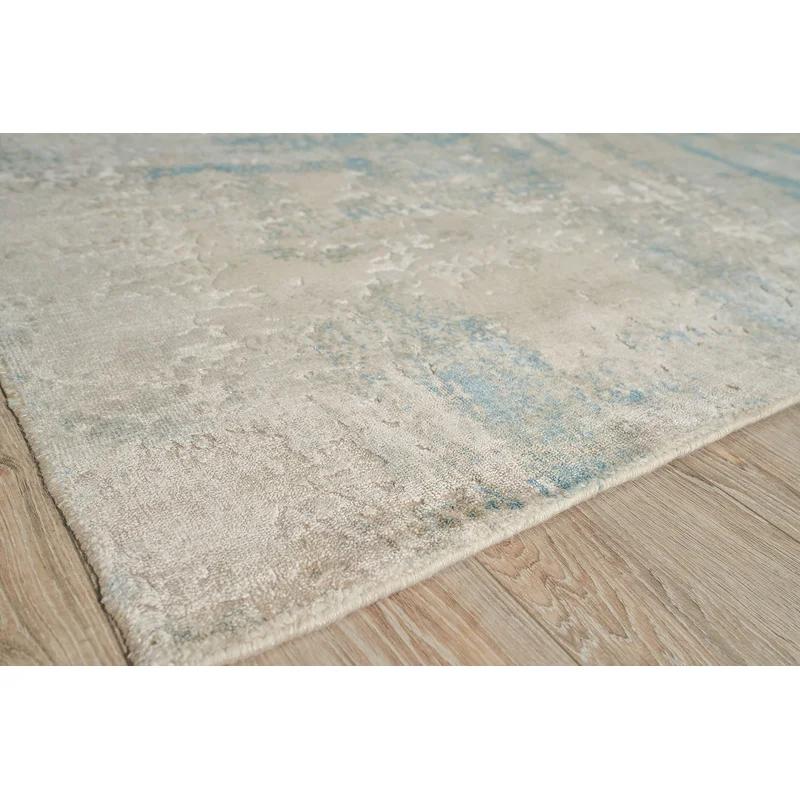 Handmade 10' x 14' Blue Abstract Viscose Cotton Rug