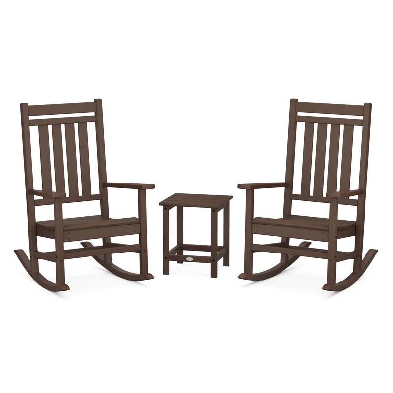 Mahogany POLYWOOD Estate 3-Piece Rocking Chair Set for Two