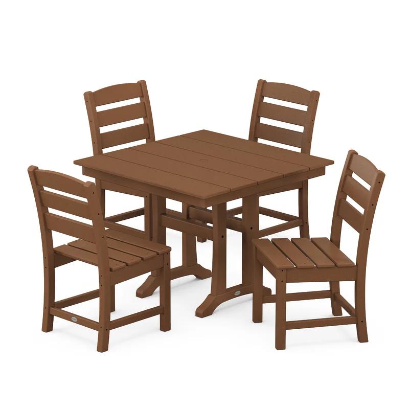 Lakeside Elegance 4-Person POLYWOOD Farmhouse Dining Set in Teak