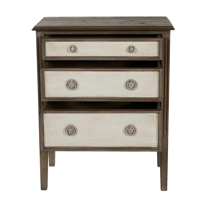 Holly Aged Wood Petite 3-Drawer Gray Burlap Accent Chest