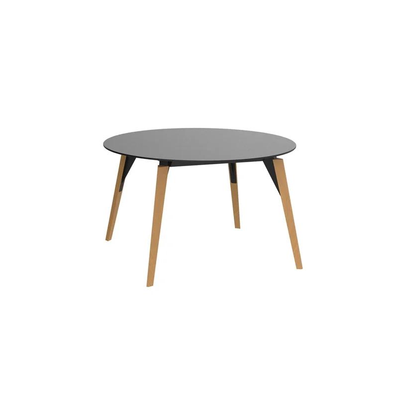 Large Black Beech Wood Round Lounge Table, 55" Diameter