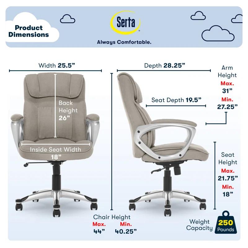 Serta Serta Hannah Executive Office Chair, Ergonomic Lumbar Support, Firm Seat Cushion, Deep Body Pillows