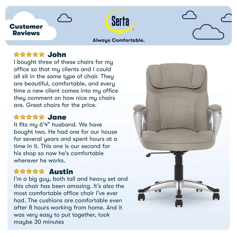 Serta Serta Hannah Executive Office Chair, Ergonomic Lumbar Support, Firm Seat Cushion, Deep Body Pillows