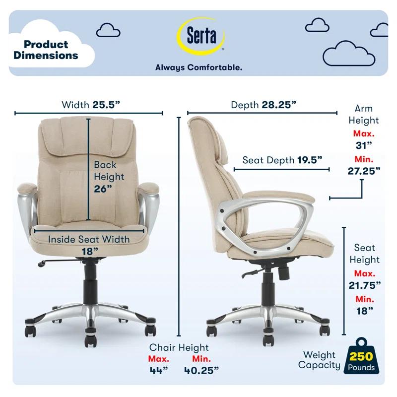 Serta Serta Hannah Executive Office Chair, Ergonomic Lumbar Support, Firm Seat Cushion, Deep Body Pillows