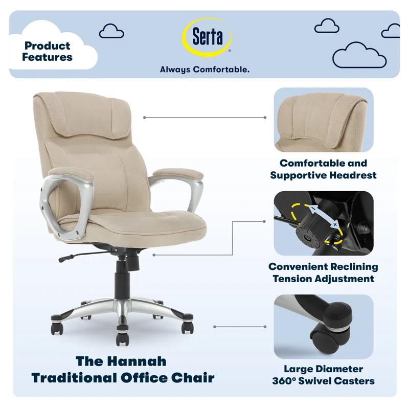 Serta Serta Hannah Executive Office Chair, Ergonomic Lumbar Support, Firm Seat Cushion, Deep Body Pillows