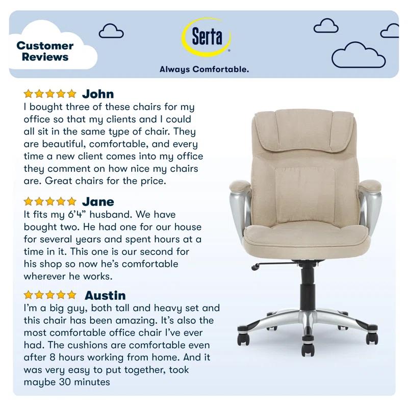 Serta Serta Hannah Executive Office Chair, Ergonomic Lumbar Support, Firm Seat Cushion, Deep Body Pillows