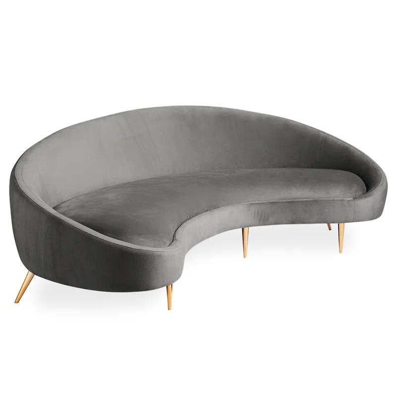 Bergamo Graphite Velvet Curved Sofa with Brass Legs