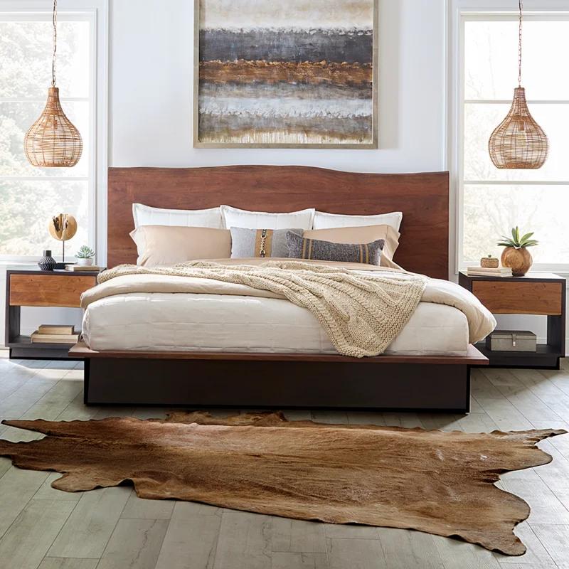 Palermo Transitional King Platform Bed with Live Edge Wood Headboard